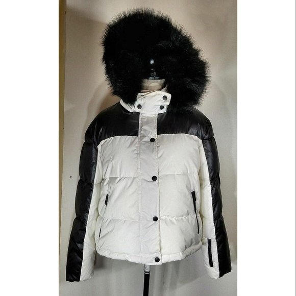 TOPSHOP White Siren Hooded Faux Fur-trimmed Ski Jacket, Womens Size US 8 / EU 40 - Picture 1 of 12